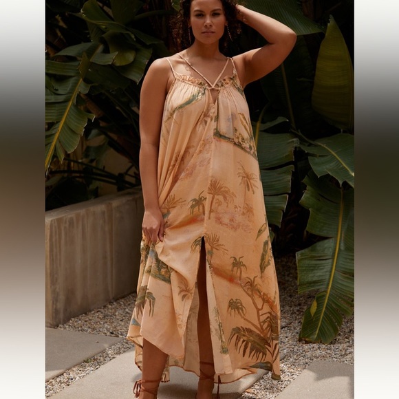 Tahnee Kelland for Anthropologie Strappy Midi Dress neutral motif XS - Picture 1 of 7